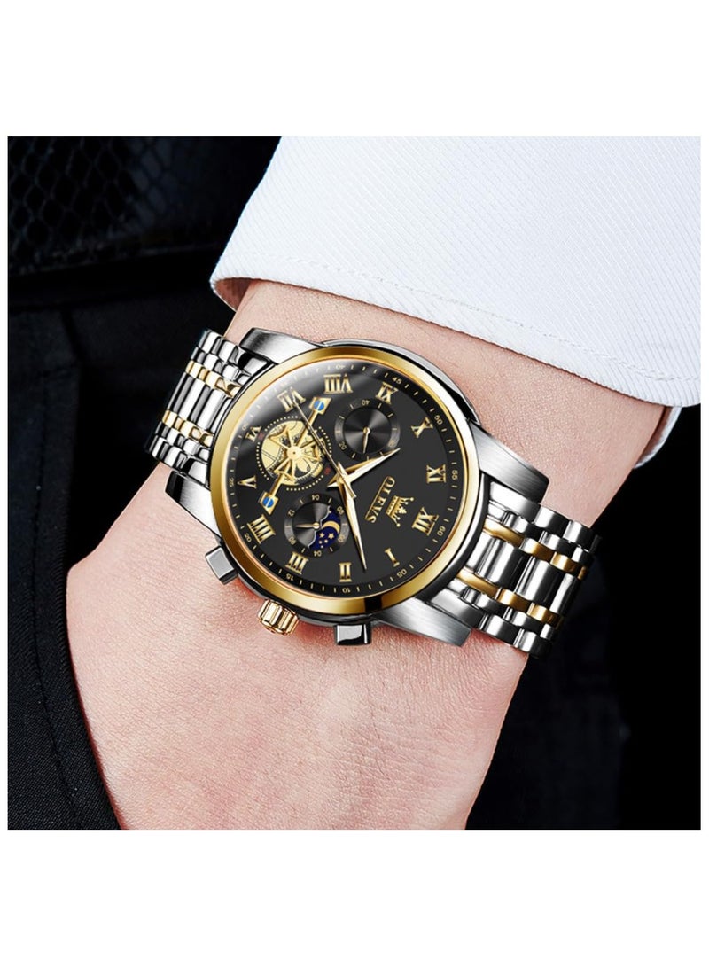 OLEVS Men Watches Square Business Dress Diamond Analog Quartz Date Luxury Watch for Men Casual Stainless Steel Waterproof Luminous Two Tone Wrist Watch - Image 2