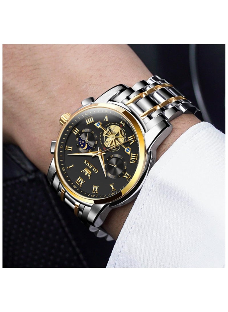 OLEVS Men Watches Square Business Dress Diamond Analog Quartz Date Luxury Watch for Men Casual Stainless Steel Waterproof Luminous Two Tone Wrist Watch - Image 3