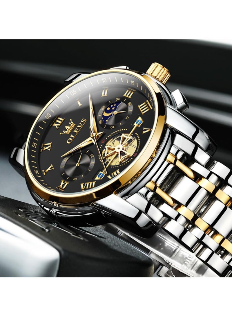 OLEVS Men Watches Square Business Dress Diamond Analog Quartz Date Luxury Watch for Men Casual Stainless Steel Waterproof Luminous Two Tone Wrist Watch - Image 4