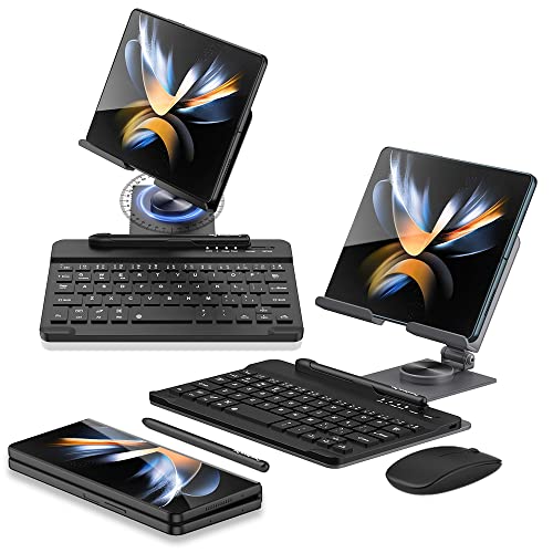 SHIEID Galaxy Z Fold 7 360° Rotating POS Tablet Stand, Zip Pull-Out, Integrated Folding Design Set with Folding Bracket, Keyboard, Mouse, Capacitor Pen–Compatible with Galaxy Z Fold7//6/5/4/3, Grey - Image 1