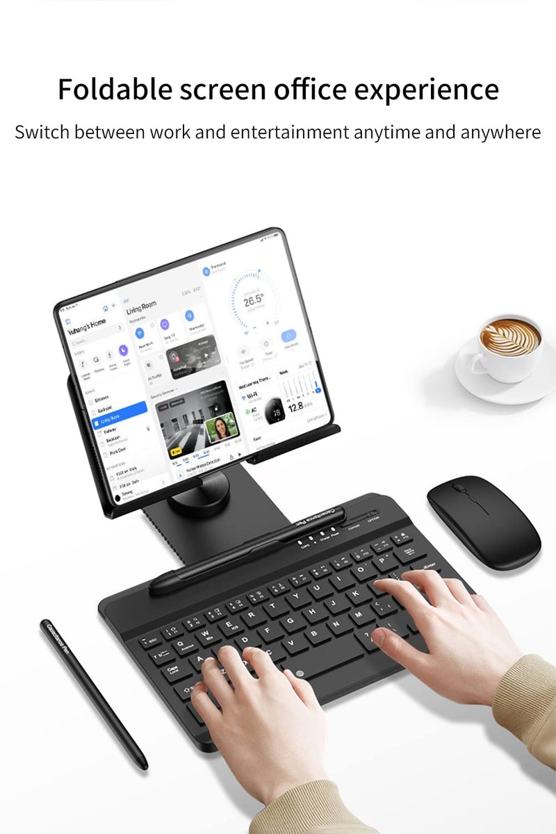 SHIEID Galaxy Z Fold 7 360° Rotating POS Tablet Stand, Zip Pull-Out, Integrated Folding Design Set with Folding Bracket, Keyboard, Mouse, Capacitor Pen–Compatible with Galaxy Z Fold7//6/5/4/3, Grey - Image 2