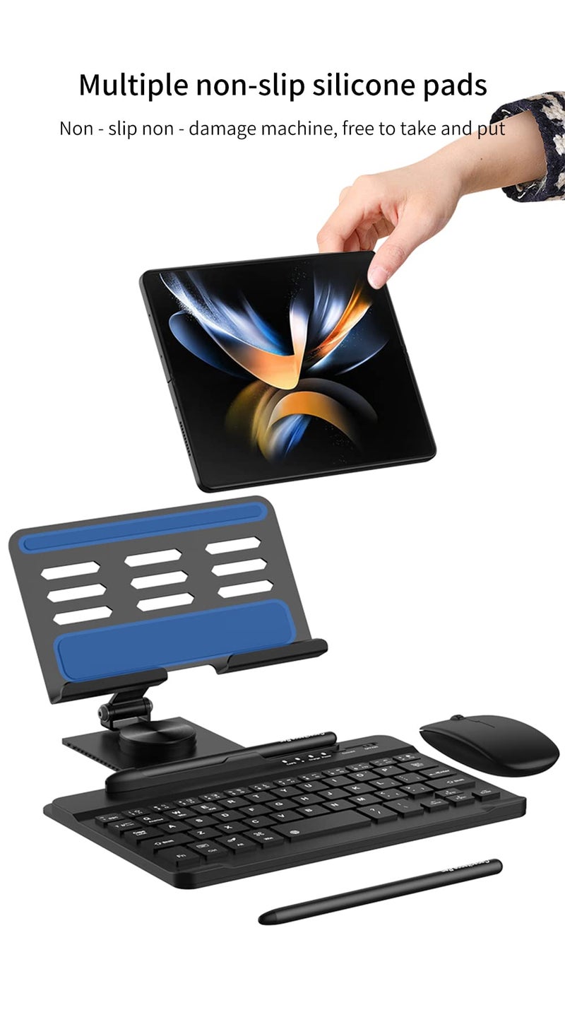 SHIEID Galaxy Z Fold 7 360° Rotating POS Tablet Stand, Zip Pull-Out, Integrated Folding Design Set with Folding Bracket, Keyboard, Mouse, Capacitor Pen–Compatible with Galaxy Z Fold7//6/5/4/3, Grey - Image 4