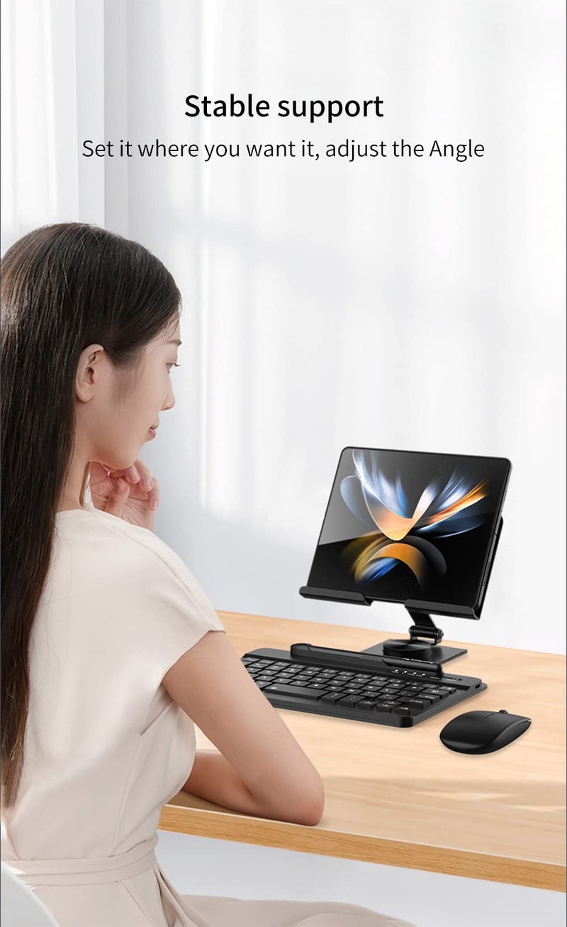 SHIEID Galaxy Z Fold 7 360° Rotating POS Tablet Stand, Zip Pull-Out, Integrated Folding Design Set with Folding Bracket, Keyboard, Mouse, Capacitor Pen–Compatible with Galaxy Z Fold7//6/5/4/3, Grey - Image 3