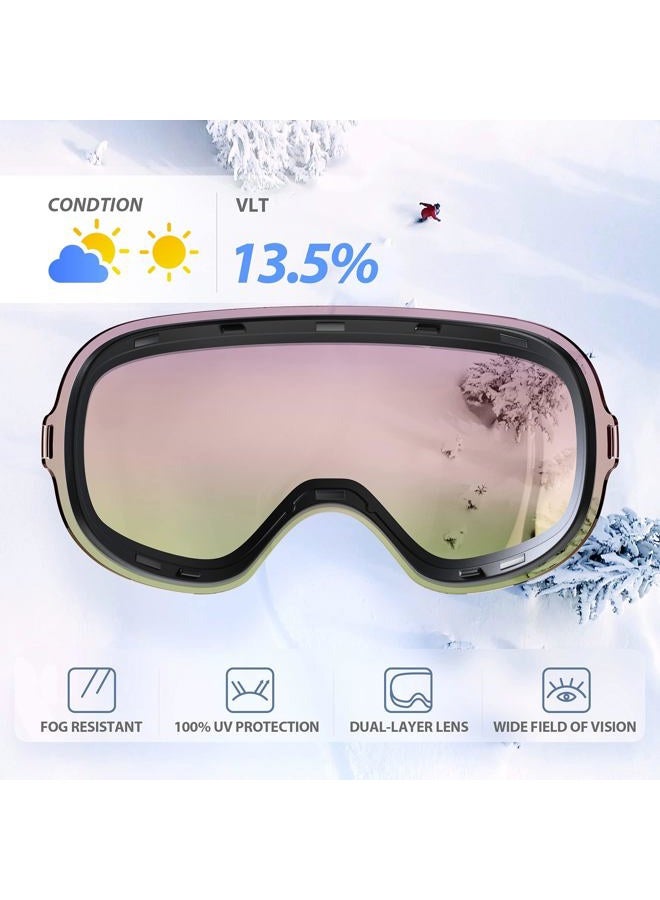 VANRORA OTG Ski Goggles, Snowboard Goggles, Green/Revo Green (VLT 13.5%) - Image 3