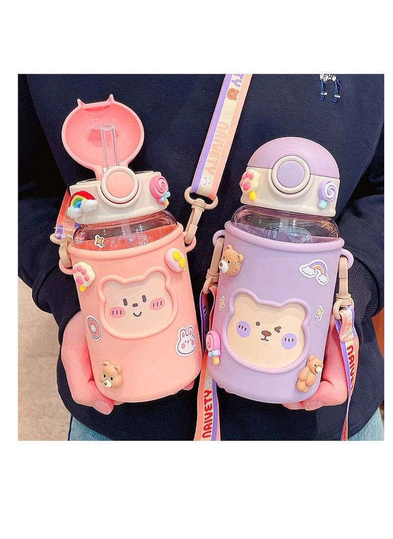سيوسي زجاجة ماء Kawaii للفتيات اللطيفات مع قش ، حزام محمول قابل للتعديل ، حزام قابل للتعديل  - Image 5