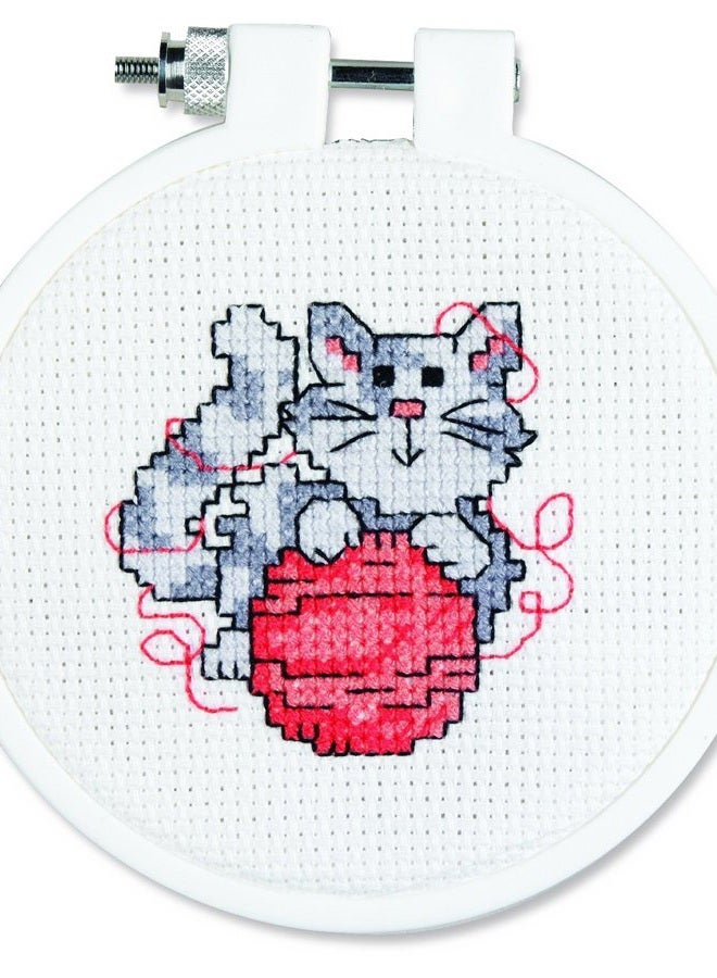 Kitten Mini Counted Cross Stitch Kit-3" Round 14 Count