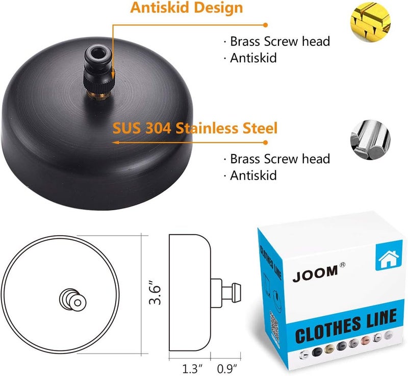 JOOM Retractable Clothesline Stainless Steel Heavy Duty 9Feet(MAX) for Hanging Drying in Bathroom Laundry Hotels, Chrome Finish,Round Style (Brushed Black) - Image 3