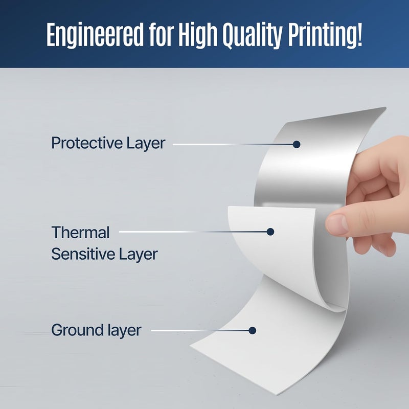 SEZNIK Silver Waterproof, Non-Tearable, Sticky Thermal Lables, Label Roll, 2 inch Adhesive Thermal Labels for Label Printers (50mmx75mm - 500 Lables) - Image 2
