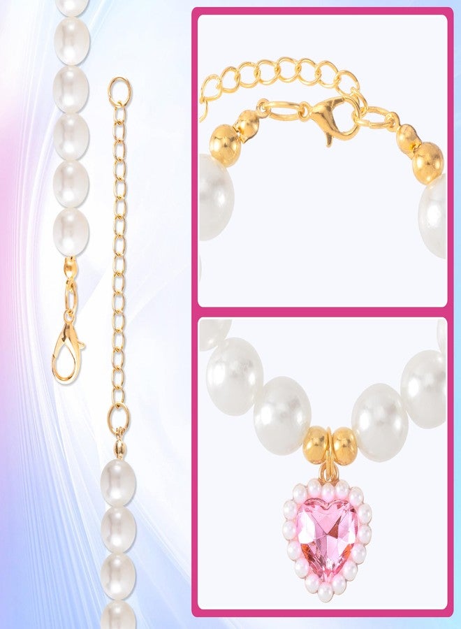 Mxxipp Cat Pearl Collar with Heart Pendant, Cute Pink Pearl Pet Necklace, Adjustable Wedding Party Pet Jewelry Accessories for Puppy Kitten- L - Image 4
