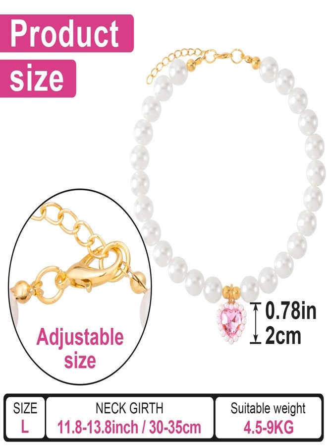 Mxxipp Cat Pearl Collar with Heart Pendant, Cute Pink Pearl Pet Necklace, Adjustable Wedding Party Pet Jewelry Accessories for Puppy Kitten- L - Image 2