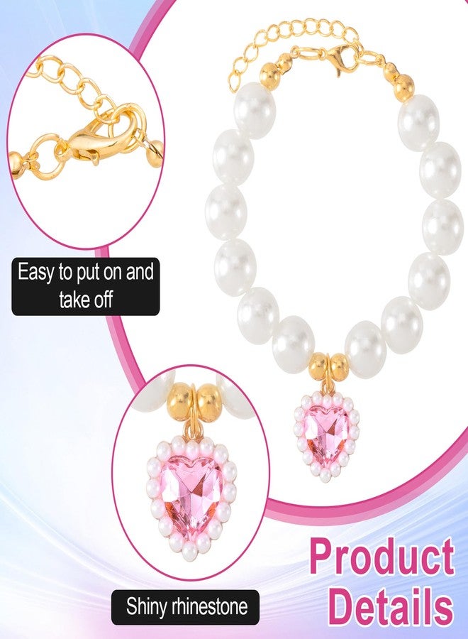 Mxxipp Cat Pearl Collar with Heart Pendant, Cute Pink Pearl Pet Necklace, Adjustable Wedding Party Pet Jewelry Accessories for Puppy Kitten- L - Image 3