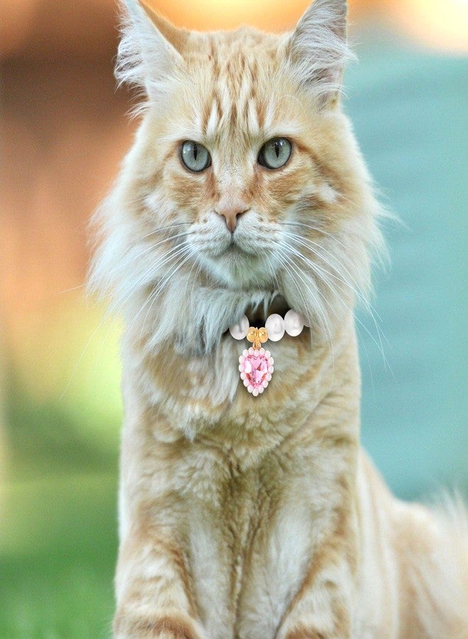 Mxxipp Cat Pearl Collar with Heart Pendant, Cute Pink Pearl Pet Necklace, Adjustable Wedding Party Pet Jewelry Accessories for Puppy Kitten- L - Image 5