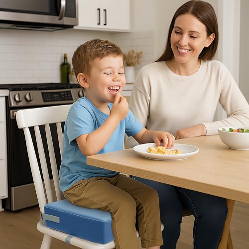 Eiury Toddler Booster Seat for Dining Table Booster Seat for Kitchen Chair Waterproof PU Cushion with Adjustable Buckle Straps NonSlip Bottom Easy Clean Portable Seat CushionBlue - Image 3