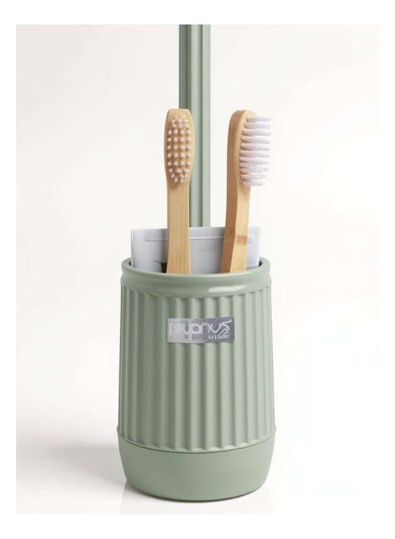 اوكانيوس  مجموعة إكسسوارات الحمام البلاستيكية المكونة من 5 قطع تتضمن فرشاة المرحاض وموزع الصابون السائل وسلة المهملات وحامل فرشاة الأسنان ومعجون الأسنان وطبق الصابون ومجموعة منظم الحمام المتين باللون الأخضر النعناعي - Image 3