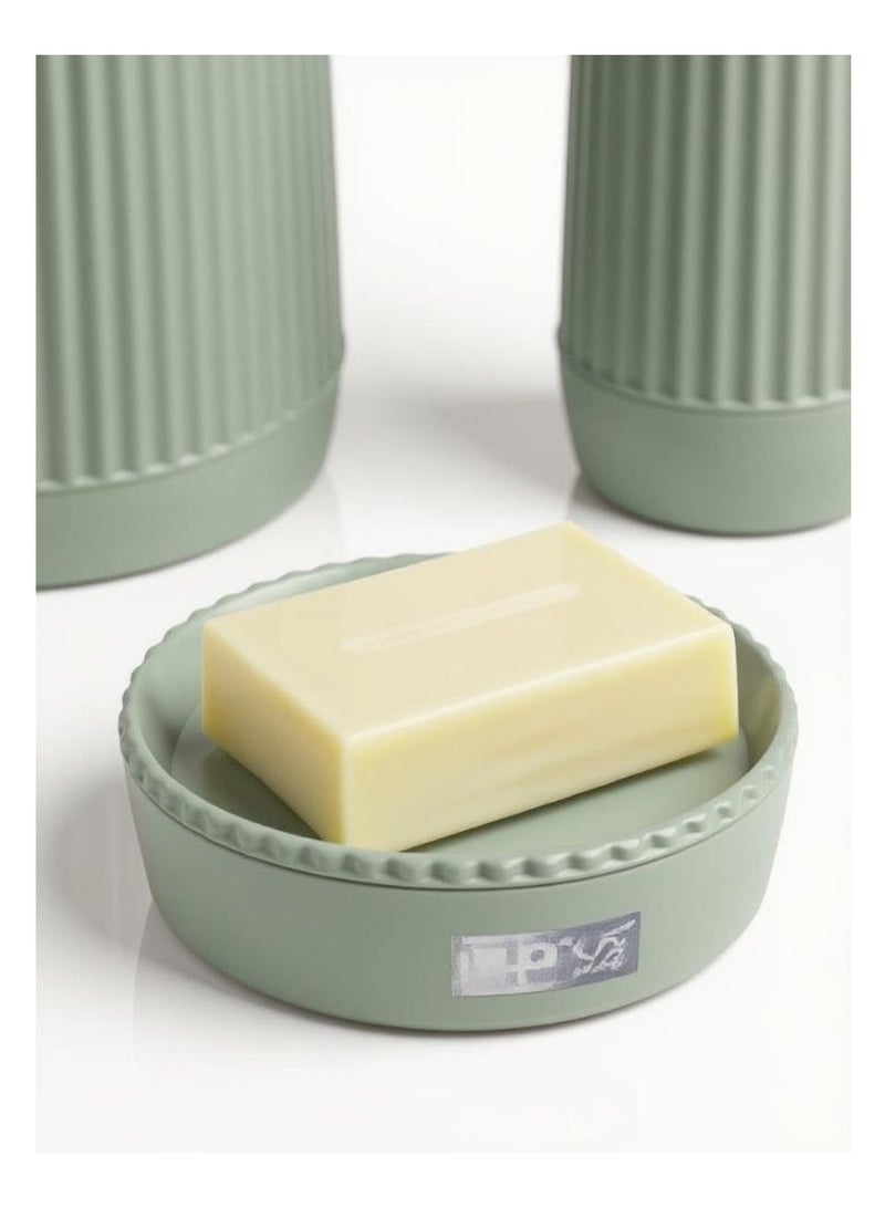 اوكانيوس  مجموعة إكسسوارات الحمام البلاستيكية المكونة من 5 قطع تتضمن فرشاة المرحاض وموزع الصابون السائل وسلة المهملات وحامل فرشاة الأسنان ومعجون الأسنان وطبق الصابون ومجموعة منظم الحمام المتين باللون الأخضر النعناعي - Image 4