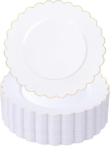 SUT 72 Pcs White Plates Disposable White Plastic Plates With Gold Trim 1025 Inch Gold Dinner Plates Fancy Plastic Plates Plates Disposable Heavy Duty for Parties Banquets