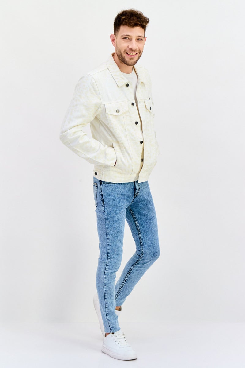 Wrangler Men Animal Print Denim Jacket, Off White - Image 4