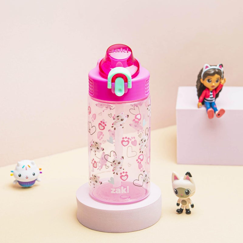 Zak Designs DreamWorks Gabby's Dollhouse Sage Water Bottle For School or Travel, 16oz Durable Plastic Water Bottle With Straw, Handle, and Leak-Proof, Pop-Up Spout Cover (Pandy Paws) - Image 3