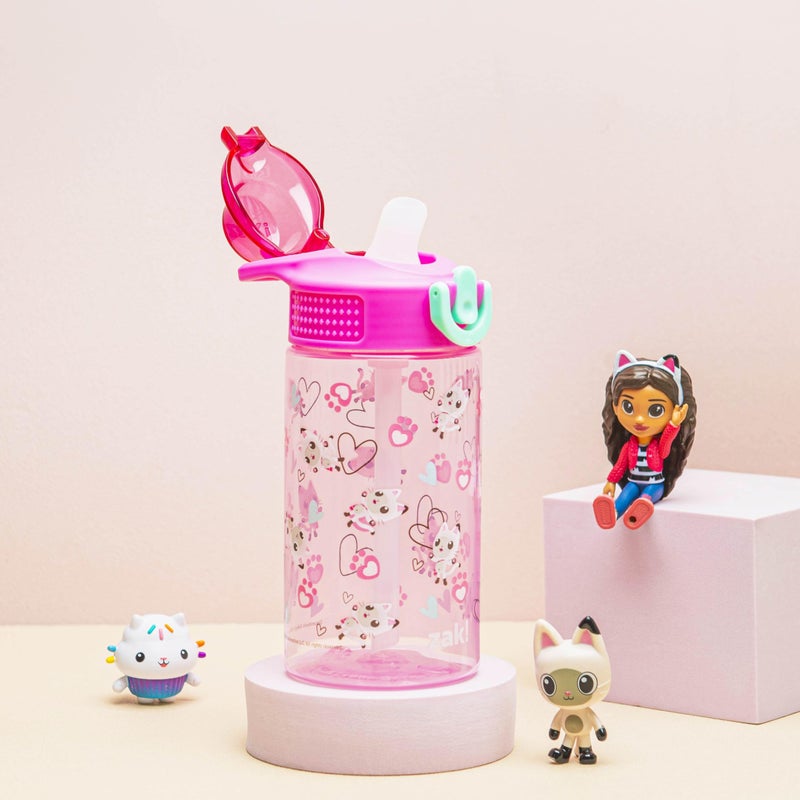 Zak Designs DreamWorks Gabby's Dollhouse Sage Water Bottle For School or Travel, 16oz Durable Plastic Water Bottle With Straw, Handle, and Leak-Proof, Pop-Up Spout Cover (Pandy Paws) - Image 2