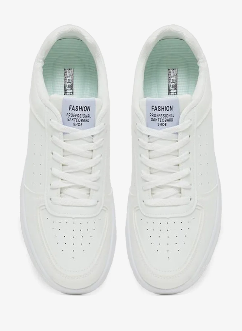Styli  Minimalist White Lace-Up Casual Sneakers for Men | Best Price UAE