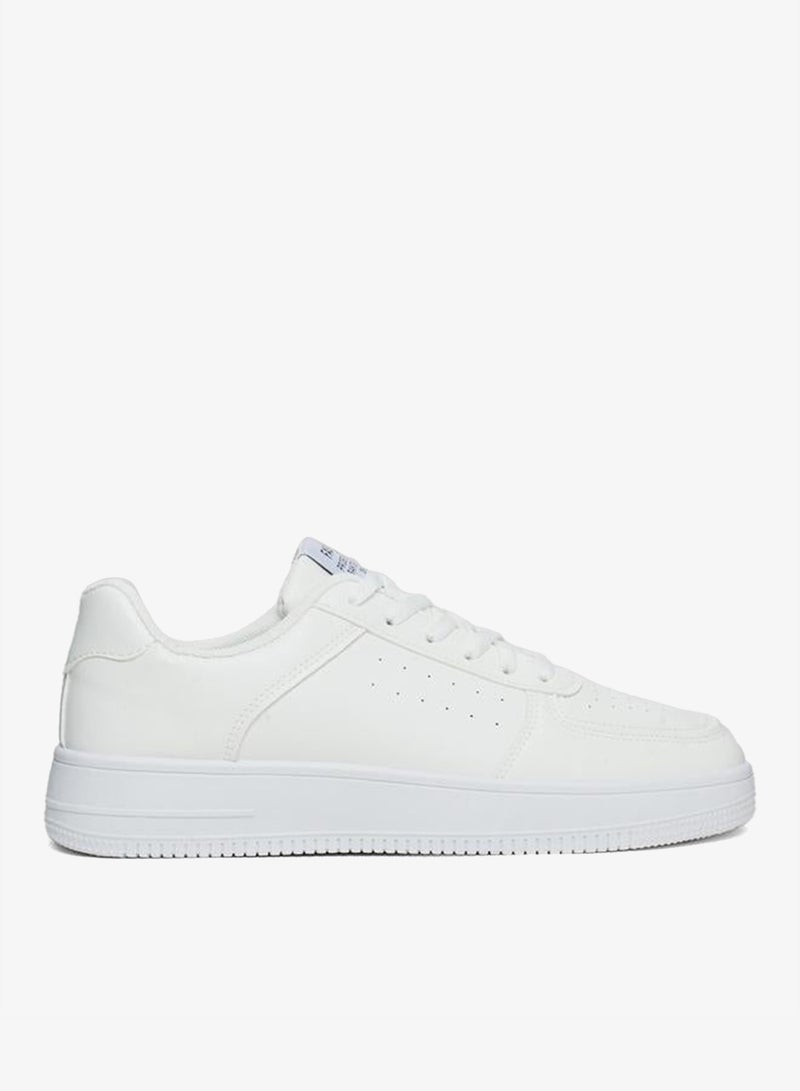 Styli Minimalist White Lace-Up Casual Sneakers - Image 1