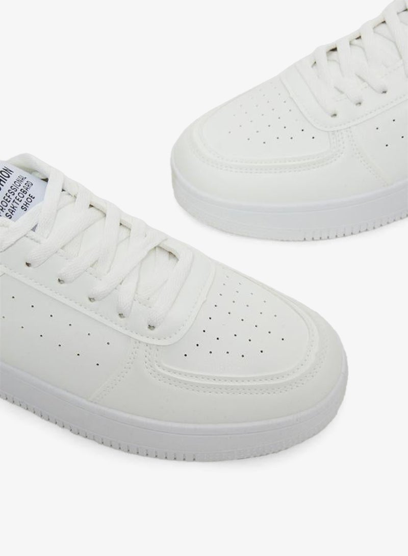 Styli Minimalist White Lace-Up Casual Sneakers - Image 3