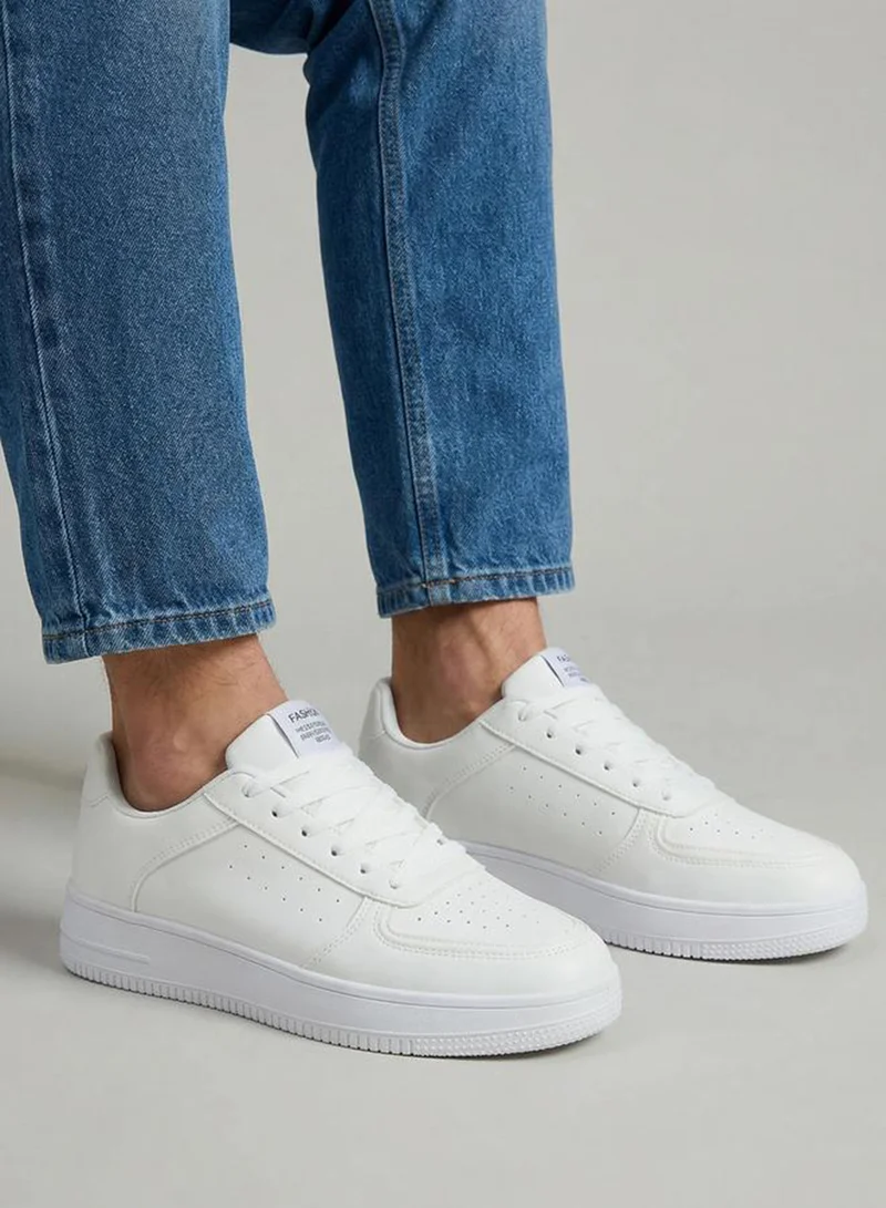 Styli  Minimalist White Lace-Up Casual Sneakers for Men | Best Price UAE