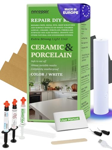 NNREPAIR Porcelain Repair Kit ClearTransparent White Fix Your Defects on Tiles Sinks Bathtubs More I Suitable for Most Repairs I Upgraded Light Unit - Image 1