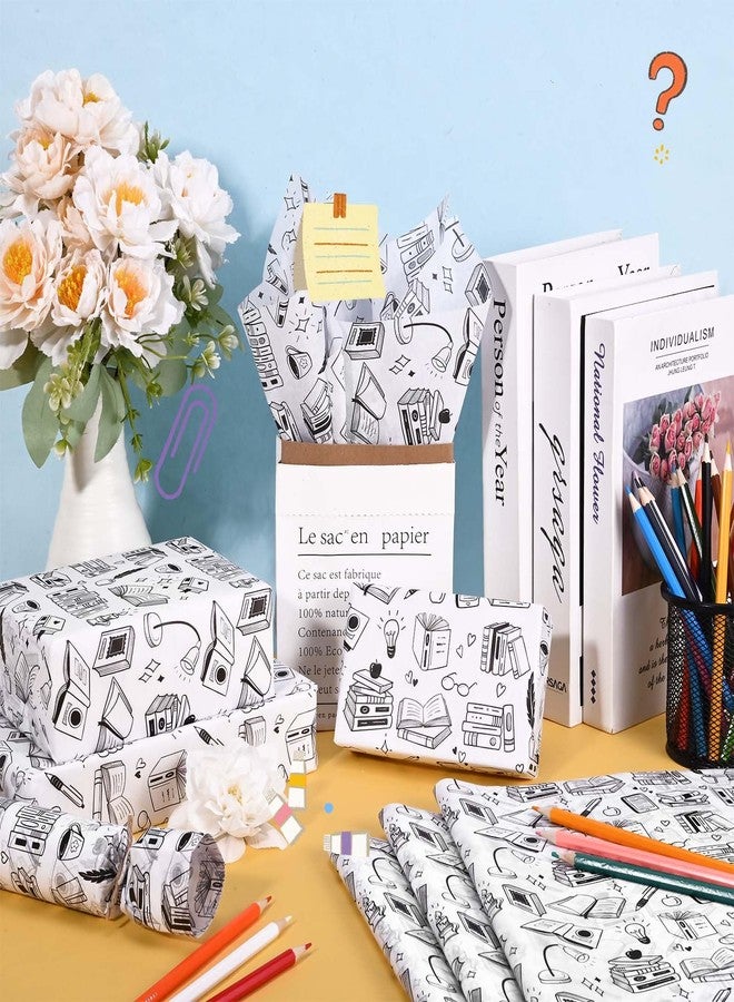 Bolsome 100 Sheets Books Tissue Paper for Gift Bags Vintage Bookshelf Coffee Plants Pens Printed Tissue Paper for Book Lover Back to School Party DIY Craft Supplies, 20 ×14 Inches - Image 4
