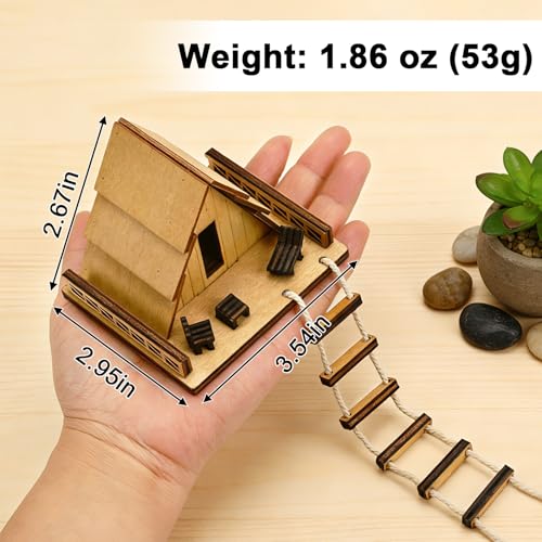 JULEASEL Mini Wooden Treehouse with Ladder Plant Mini Treehouse Miniature Flower Pot AFrame Tree House Fairy Garden House Rustic Log Cabin Desktop Ornament - Image 3