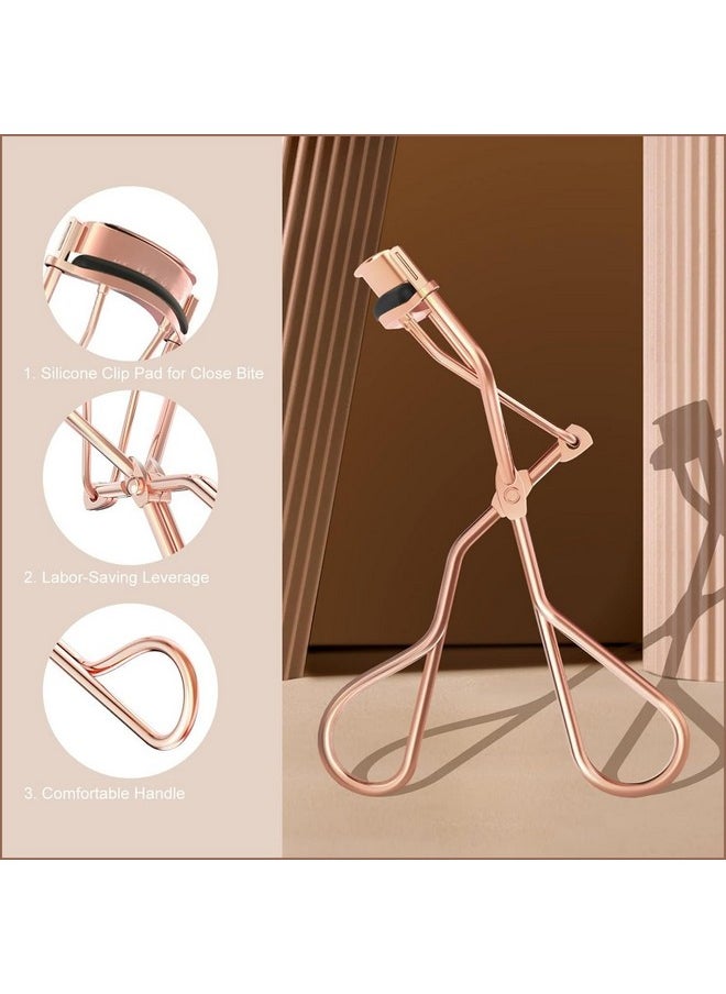 هير لاين - أداة تجعيد الرموش الاحترافية من Hair Line تناسب جميع أشكال العيون، أداة تجعيد الرموش المنحنية مع وسادة سيليكون للنساء - لون ذهبي وردي - Image 1