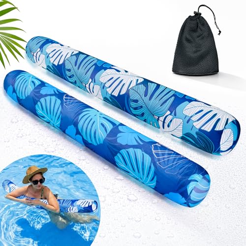 Brmoka 2 Pack Inflatable Swimming Pool Noodles Jumbo Quick Drying Soft Fabric Covered Pool Noodle Jumbo with Portable Storage Bag Premium Buoyancy for Summer Swim Pools Party - Image 1