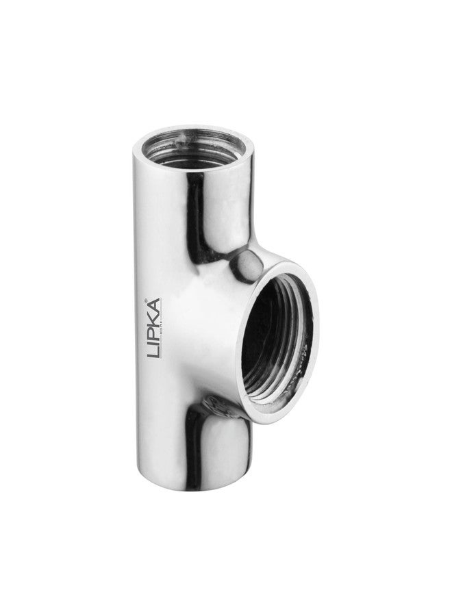 Lipka TEE Connector Pipe 2 Inches | Heavy Duty Brass | Full Brass Tee For Pipe Fittings | (Chrome Finish) | (Pack of 1) - Image 1