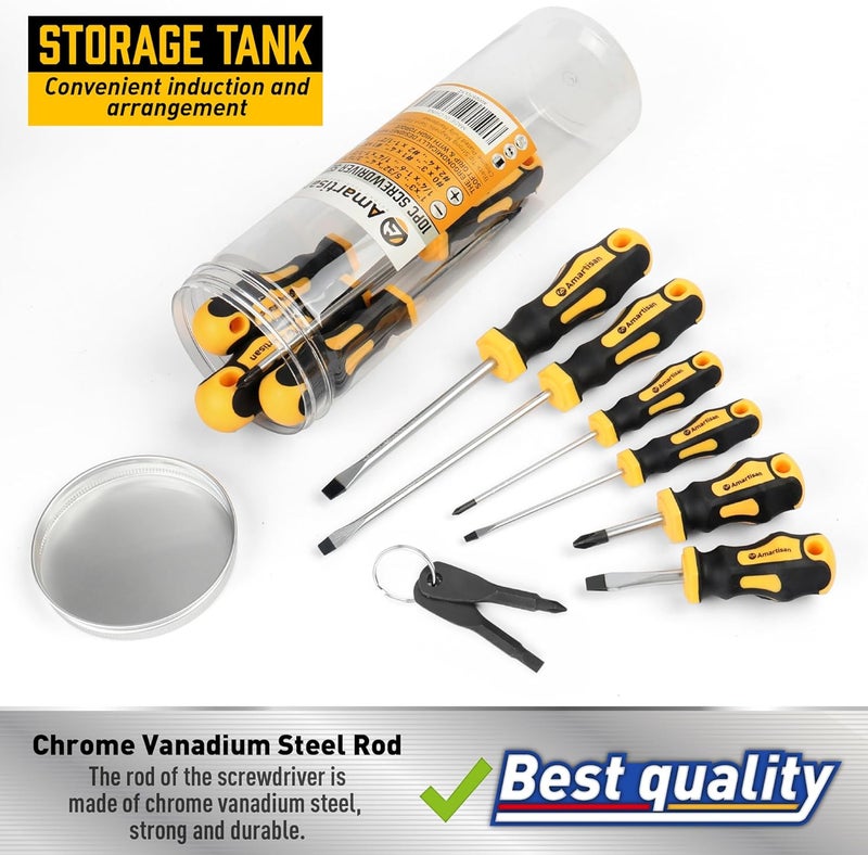 Amartisan 10-Piece Magnetic Screwdrivers Set, 5 Phillips and 5 Slotted Tips Professional Cushion Grip Screwdriver Set - Image 4