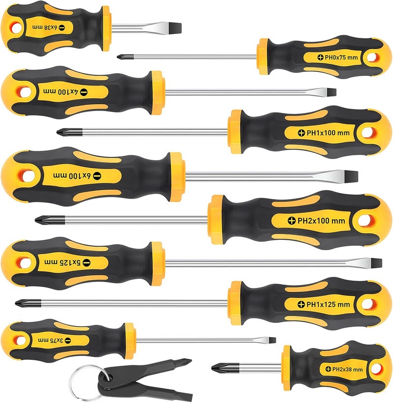 Amartisan 10-Piece Magnetic Screwdrivers Set, 5 Phillips and 5 Slotted Tips Professional Cushion Grip Screwdriver Set - Image 1