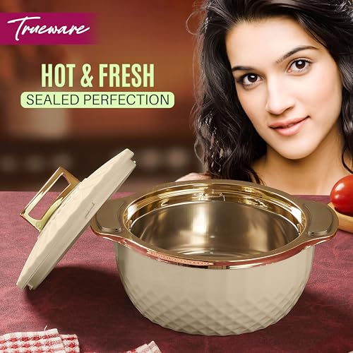 Trueware Krystal Casserole Inner Steel Casserole, 1000 ml, White | PU Insulated | BPA Free | Odour Proof | Food Grade | Easy to Carry Ideal for Chapatti | Roti | Curd Maker Thermoware | Hot Pot - Image 2