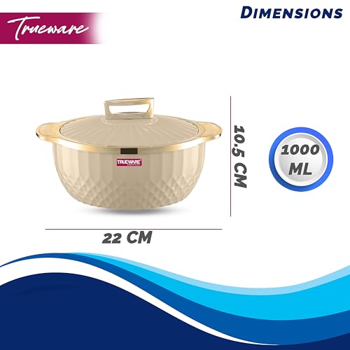 Trueware Krystal Casserole Inner Steel Casserole, 1000 ml, White | PU Insulated | BPA Free | Odour Proof | Food Grade | Easy to Carry Ideal for Chapatti | Roti | Curd Maker Thermoware | Hot Pot - Image 3