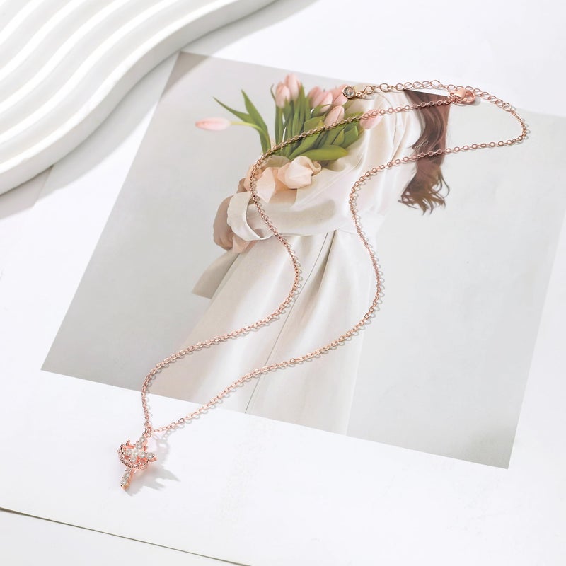 Robaice Rose Gold Cross Necklace for Women, Rose Gold Plated Crown Cross Pendant Necklace Cross Necklaces Faith Jewelry First Communion Necklace, Rose Gold - Image 4
