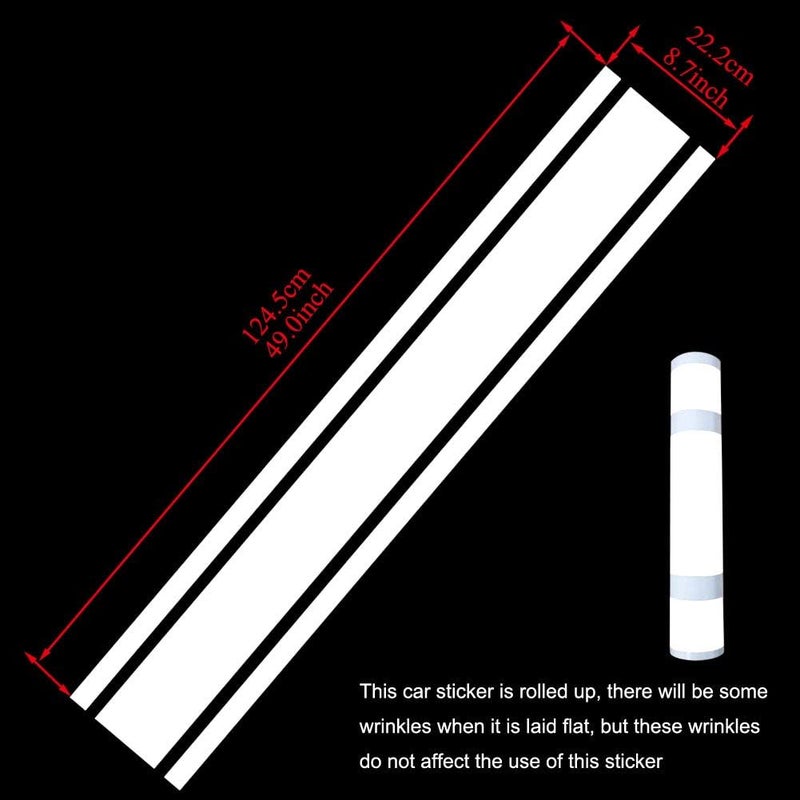 Leasinder 49" x 8.7" White Car Hood Stripe Sticker - Auto Racing Stripes Decal - Image 2