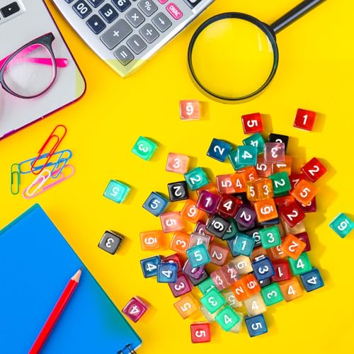Poen 100 Pcs 16mm Dice Set Bulk 6 Sided Standard Colored Dices with Numbers D6 Polyhedral Games Dice for Board Games Parties Transparent Color - Image 5