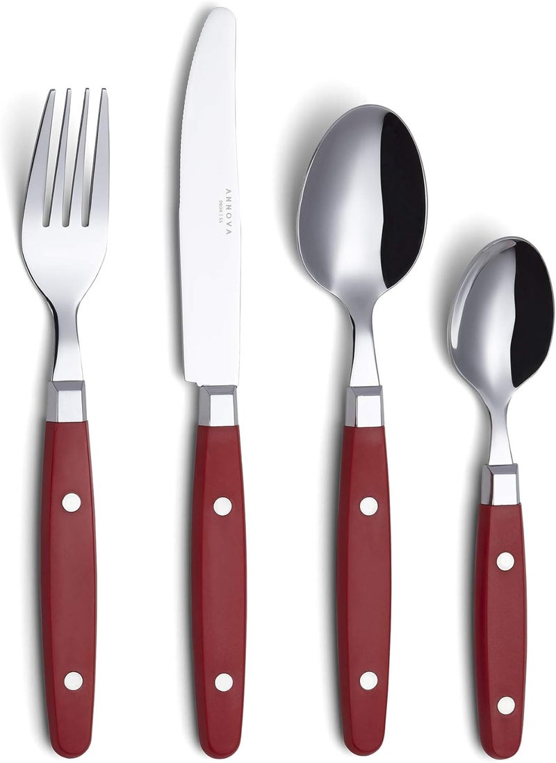 Annova ANNOVA Silverware Set Stainless Steel Cutlery Color Handle With RivetRetro Flatware Red 24 Pieces - Image 1