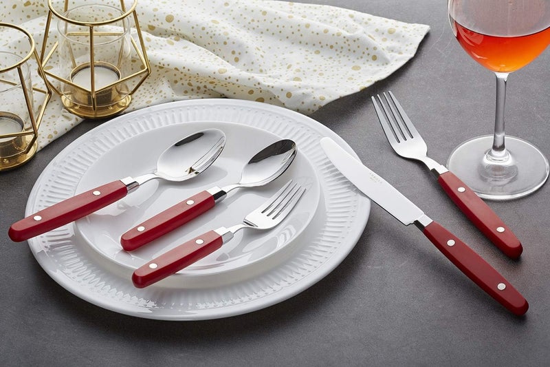 Annova ANNOVA Silverware Set Stainless Steel Cutlery Color Handle With RivetRetro Flatware Red 24 Pieces - Image 3