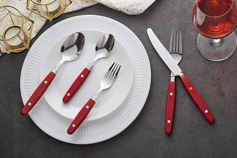 Annova ANNOVA Silverware Set Stainless Steel Cutlery Color Handle With RivetRetro Flatware Red 24 Pieces - Image 4