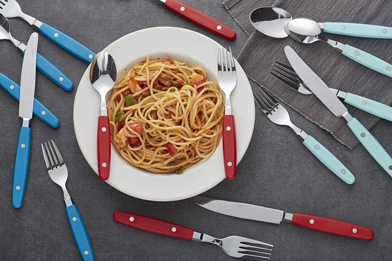Annova ANNOVA Silverware Set Stainless Steel Cutlery Color Handle With RivetRetro Flatware Red 24 Pieces - Image 5