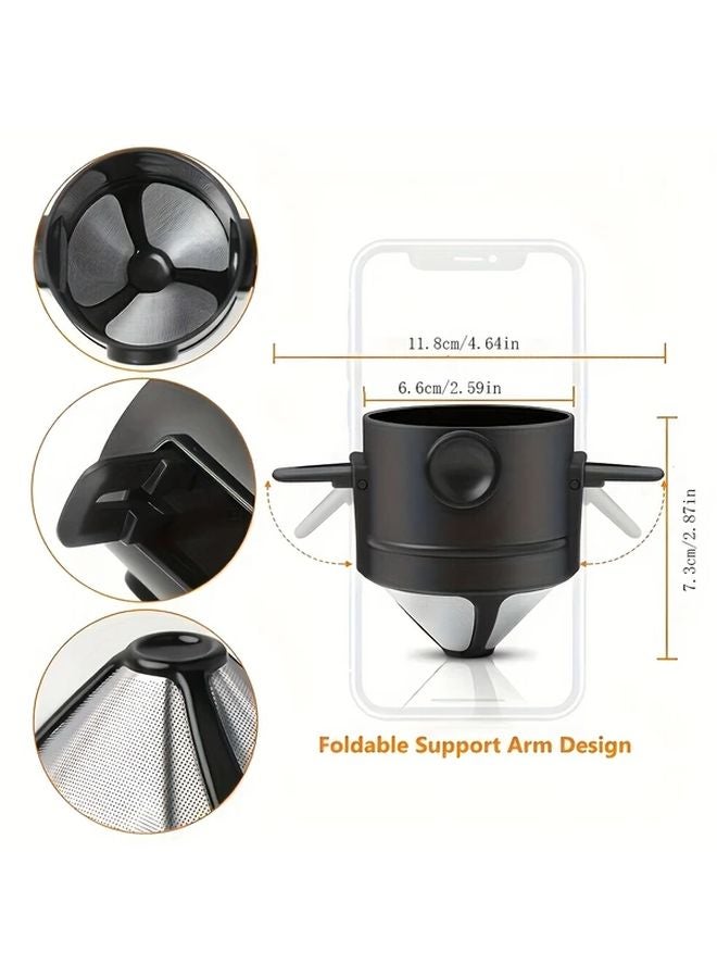 Black Portable Pour Over Coffee Dripper Reusable Stainless Steel Infuser With Folding Design - Image 3