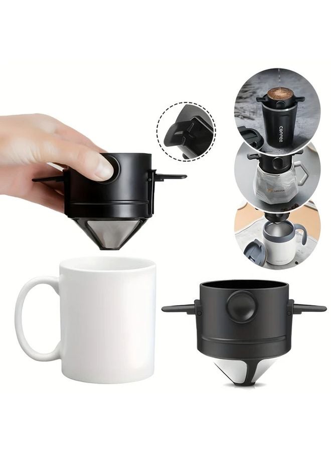 Black Portable Pour Over Coffee Dripper Reusable Stainless Steel Infuser With Folding Design - Image 1