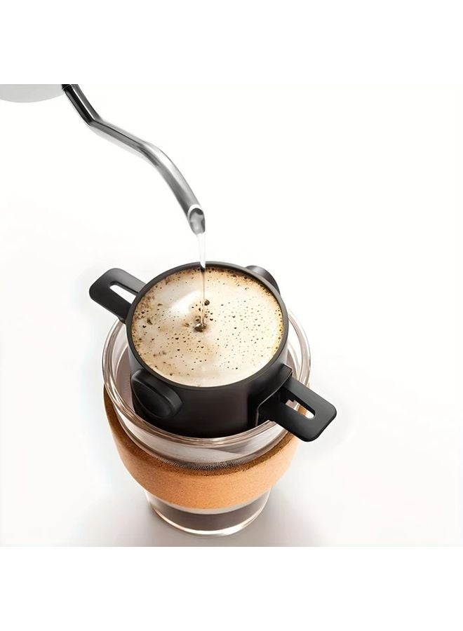 Black Portable Pour Over Coffee Dripper Reusable Stainless Steel Infuser With Folding Design - Image 5