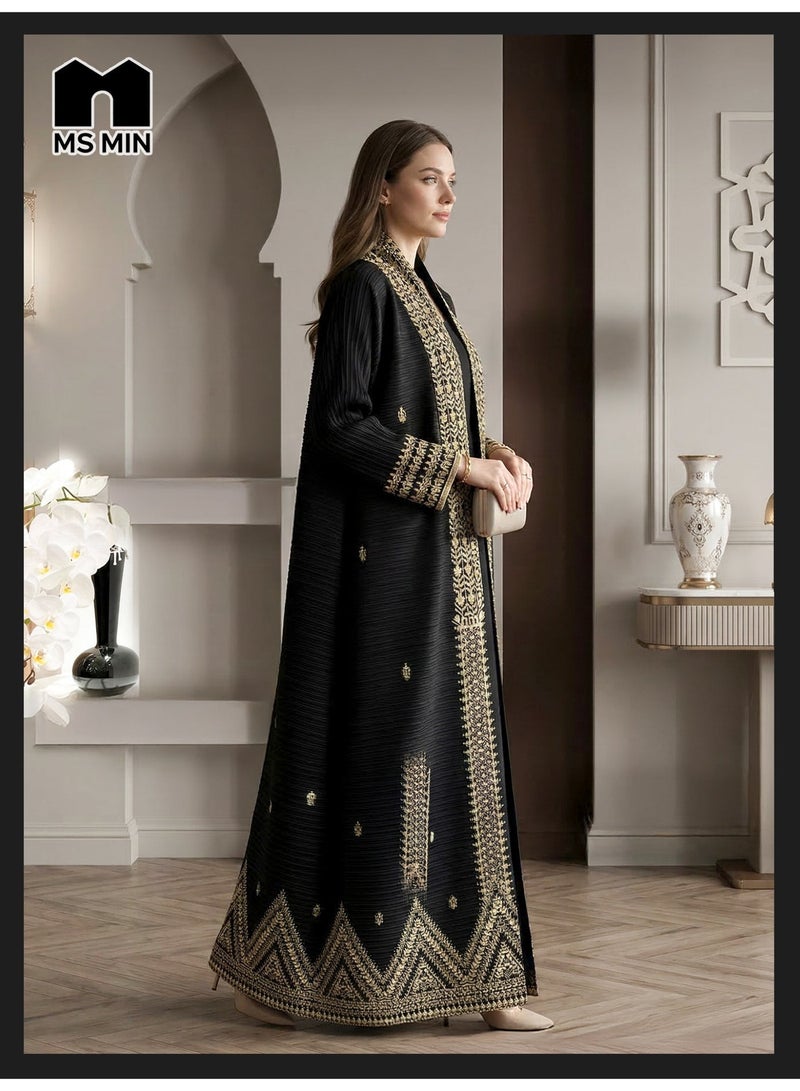 MS MIN Women's Open Front Abaya, Printed Crinkle Texture, Comfortable Polyester Fabric, Loose Fit Long Robe - Image 2