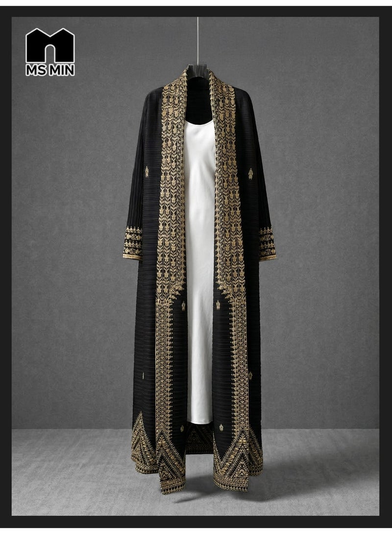 MS MIN Women's Open Front Abaya, Printed Crinkle Texture, Comfortable Polyester Fabric, Loose Fit Long Robe - Image 4