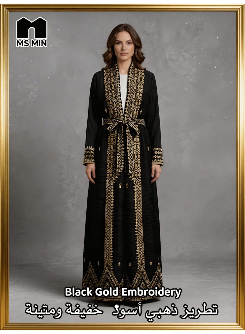 MS MIN Women's Open Front Abaya, Printed Crinkle Texture, Comfortable Polyester Fabric, Loose Fit Long Robe - Image 1